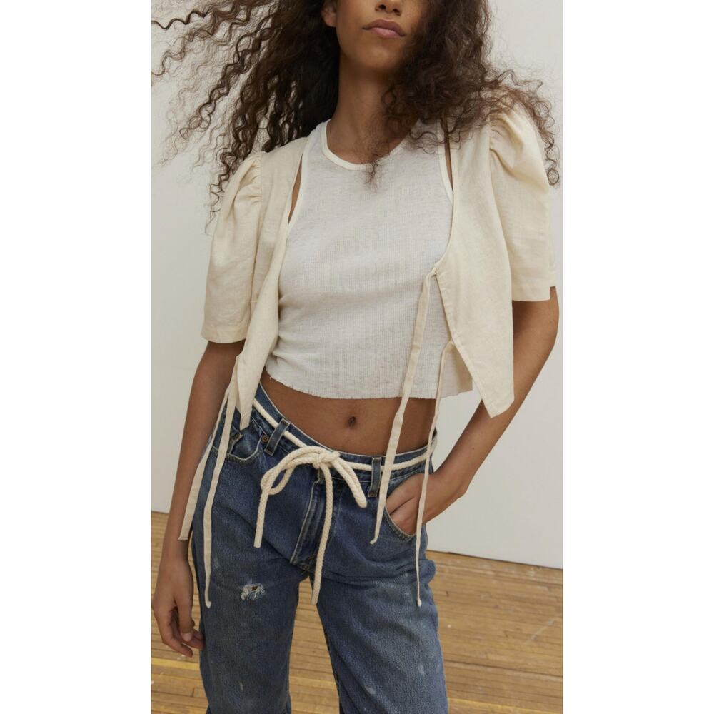 Urban Renewal Linen Blend Tie Front Blouse - Picture 2 of 8